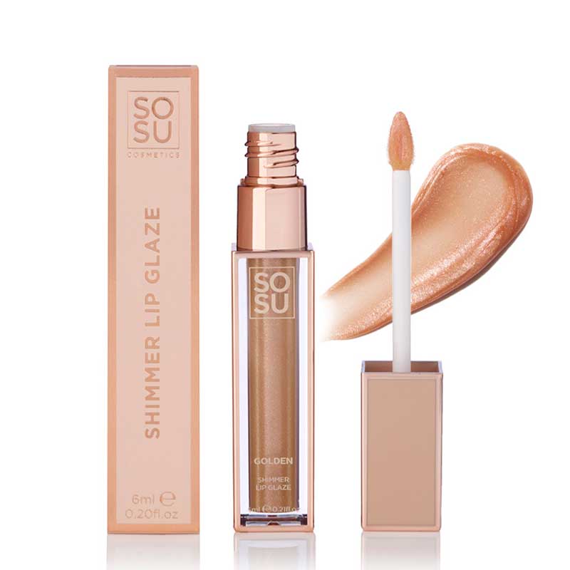 SOSU Cosmetics Lip Glaze | Golden | High-Shine Lip Gloss with Shimmer | Perfect for Layering Over Lipstick or Wearing Alone | Enhances Pout with Glistening Dimension