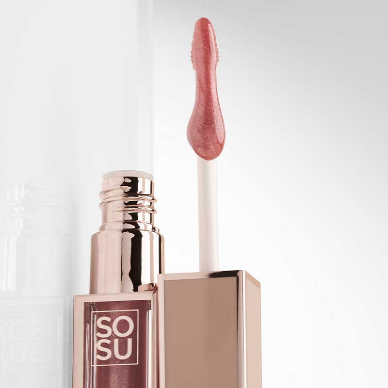 SOSU Cosmetics Lip Glaze | Rose Gold | High-Shine Lip Gloss with Shimmer