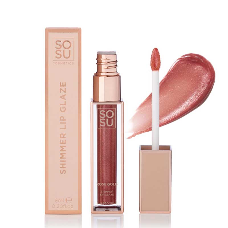 SOSU Cosmetics Lip Glaze | Rose Gold | High-Shine Lip Gloss with Shimmer | Perfect for Layering Over Lipstick or Wearing Alone | Enhances Pout with Glistening Dimension