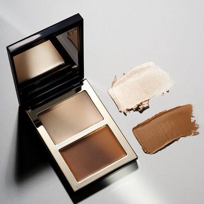 SOSU Cosmetics x Bonnie Ryan Contour And Glow Duo | Cream satin bronze and highlight palette | Rich bronze and champagne tones | Suitable for all skin types | Create subtle daytime contours or dramatic evening glam.