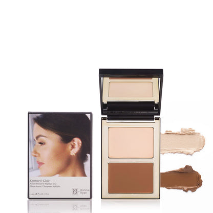 SOSU Cosmetics x Bonnie Ryan Contour And Glow Duo | Cream satin bronze and highlight palette | Rich bronze and champagne tones | Suitable for all skin types | Create subtle daytime contours or dramatic evening glam.