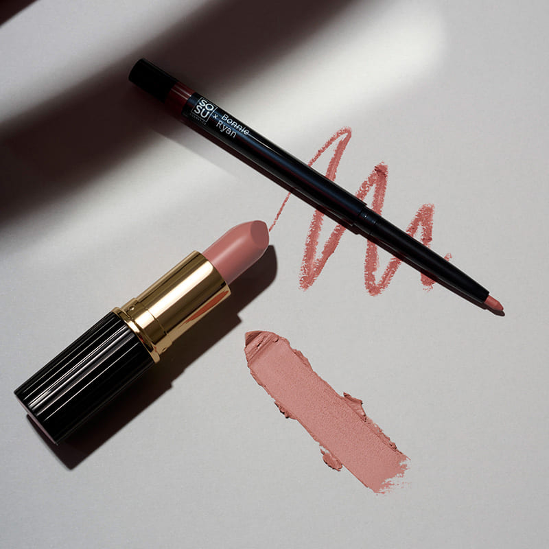 SOSU Cosmetics x Bonnie Ryan Lip Kit #1 Nude Pink - Ideal for a naturally elegant nude pink lip | Contains highly pigmented, creamy lipstick and longwear lip liner.