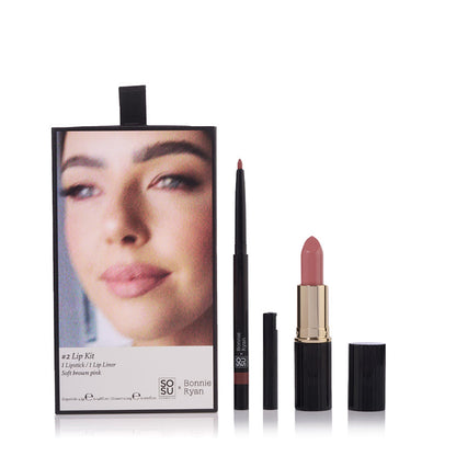 SOSU Cosmetics x Bonnie Ryan Lip Kit #2 | Soft Brown Pink | go-to | soft | natural brown-pink | lip | shade | highly pigmented | creamy lipstick | longwear lip liner.