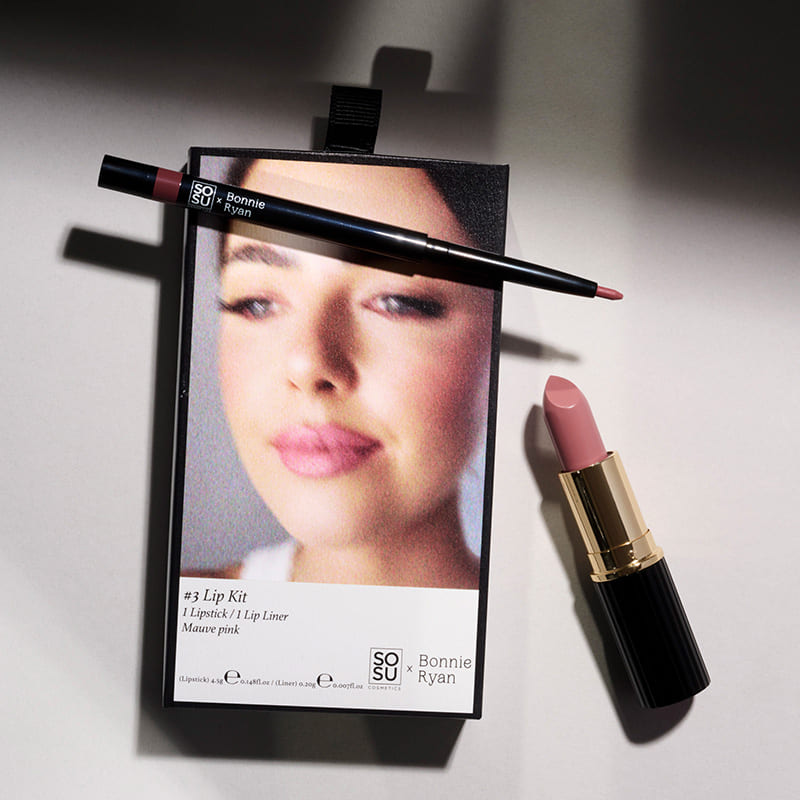SOSU Cosmetics x Bonnie Ryan Lip Kit #3 | Mauve Pink | perfect choice | chic | mauve pink | lip shade | highly pigmented | creamy lipstick | longwear lip liner.