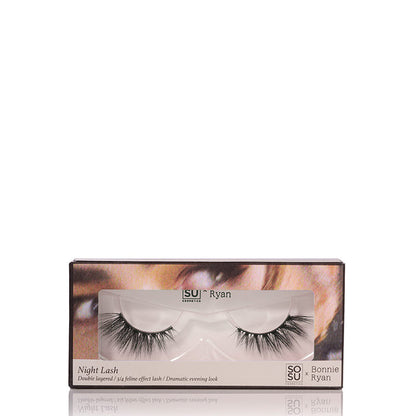 SOSU Cosmetics x Bonnie Ryan Night Lash - Captivating and dramatic appearance | Three-quarter-length, double-layered synthetic lashes | Designed to make your eyes stand out.