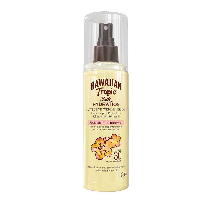 Hawaiian Tropic | Silk Hydration | Dry Oil Mist | SPF 30 | lightweight | tropical scent | nourishment | protection | luxury | body care routine | sun protection | skin hydration | body oil | botanicals | healthy 