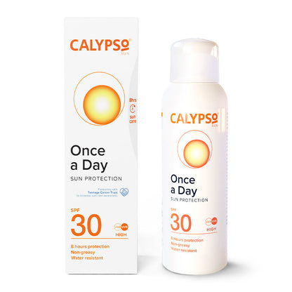 Calypso | Once A Day | Lotion | SPF 30 | 8 hours | sun protection | single application | applying | reapplying | complete protection | UVA | UVB | protection | waterproof formula