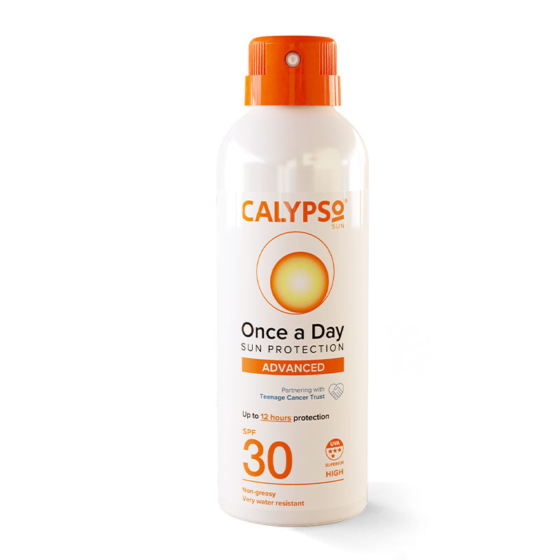Calypso | Once A Day | Lotion | SPF 30 | quick drying | long lasting | 8 hour | sun protection | applying | complete protection | UVA | UVB | protection | water resistant | spray | non-greasy | 12 hours | single application | once a day