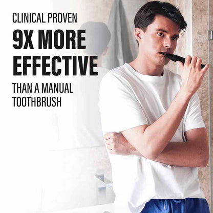 Spotlight Oral Care Sonic Original Electric Toothbrush Black 9 x more effective on text image of a man brushing his teeth 