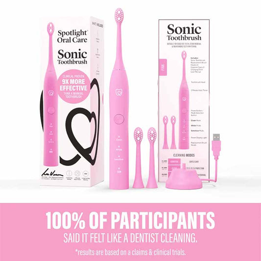 Spotlight Oral Care Sonic Original Electric Toothbrush Pink Packaging and Charger Image