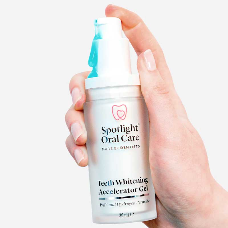 Spotlight Oral Care Teeth Whitening Accelerator Gel | innovative | effortless | boost | lightening | whitening | chemicals | PAP | Hydrogen | Peroxide | immediate | whitening | results | rapid | simple | easy | incorporate | daily | mess-free | blue 