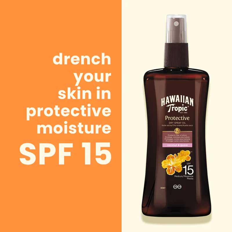 Hawaiian Tropic | Protective Spray Oil | SPF 15 | protecting | moisturising | oil | botanical extracts | nourished | Maintaining | Malama | skin caring | nourishing | repairing | skin’s cells | barrier 