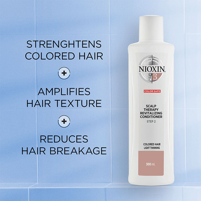 Nioxin | System 3 | Revitaliser | Conditioner | specially formulated | coloured hair | light hair thinning | volume | thickness | scalp and hair | protects | hair density | rehydrating strands | reducing breakage