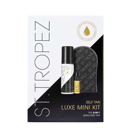 St Tropez Luxe Self Tan Mini Kit, self tanning set, tan mousse, face tanning drops, self tan mitt, fake tan