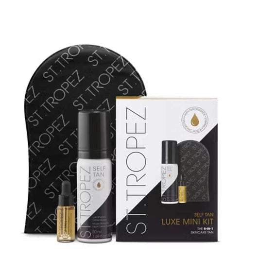 St Tropez Luxe Self Tan Mini Kit, tanning mousse, self tan drops, tanning mitt, tanning travel set