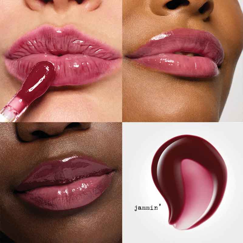 Stila Heaven's Dew Gel Lip Oil Jammin, dark pink lip, berry lip colour