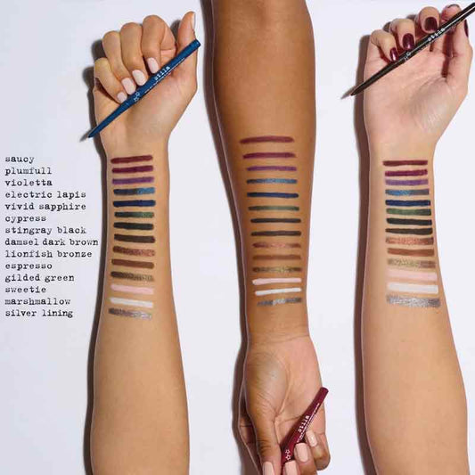 Stila Stay All Day Smudge & Set Waterproof Gel Eye Liner Colour Swatches on Different skin tones