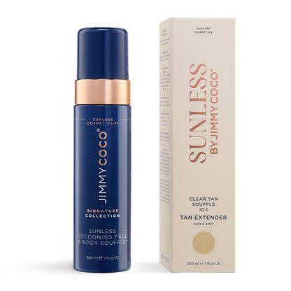 Sunless | Jimmy Coco | Tan Extender | Clear | Tan | Souffle | natural | sunless | hyaluronic acid | pentavitin | Blue Daisy | calm | nourish | sensitive | hydrate | light glow