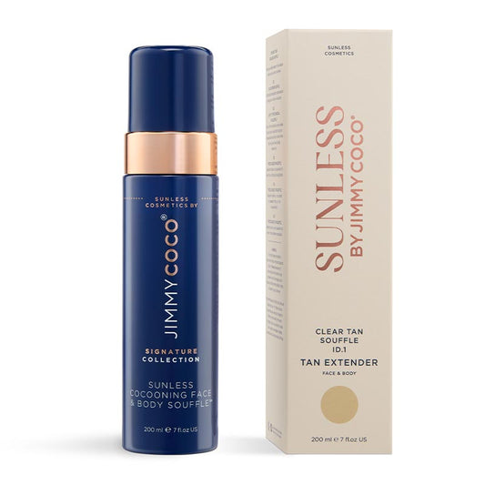 Sunless | Jimmy Coco | Tan Extender | Clear | Tan | Souffle | natural | sunless | hyaluronic acid | pentavitin | Blue Daisy | calm | nourish | sensitive | hydrate | light glow