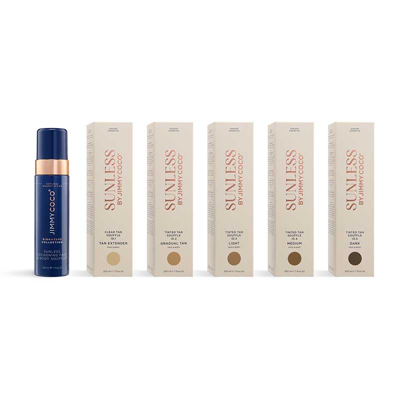 Sunless | Jimmy Coco | Tan Extender | Clear | Tan | Souffle | natural | sunless | hyaluronic acid | pentavitin | Blue Daisy | calm | nourish | sensitive | hydrate | light glow