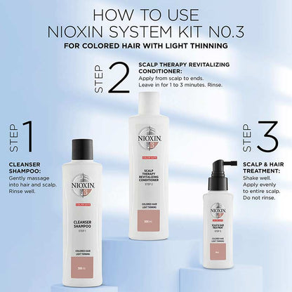 Nioxin | System 3 | Cleanser | coloured hair | thicker | more voluminous | healthy | cleansing | shampoo | scalp to ensure | cleanse | wash away | lighter | peppermint oil | hair growth | scalp