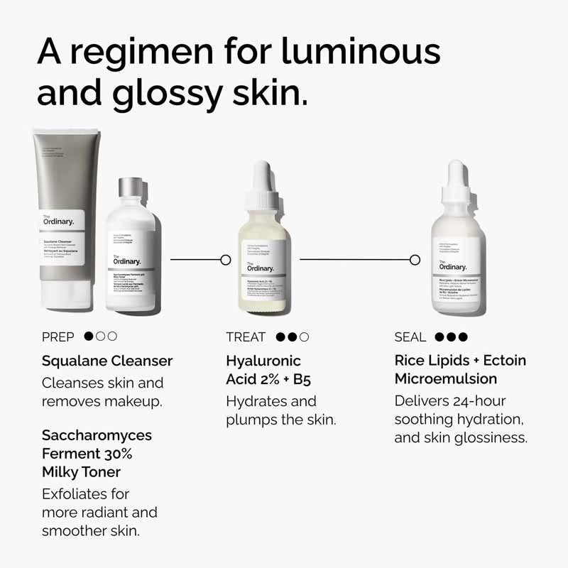 Skincare Routine with The Ordinary Rice Lipids + Ectoin Microemulsion Ultra-Lightweight Moisturiser