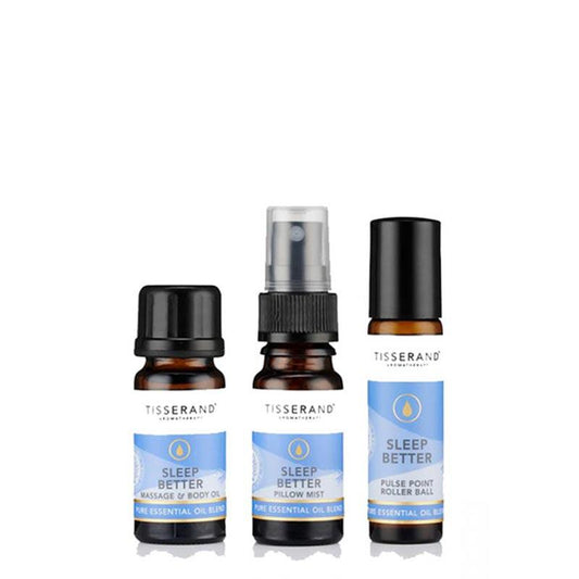 Tisserand The Sleep Better Discovery Kit | mini-Massage & Body Oil | MoodFix Mist | Pulse Point Roller Ball