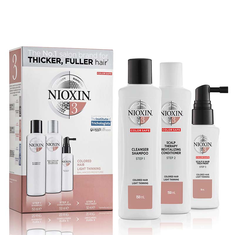 Nioxin | System 3 | Three Part | Trial Kit | improve thickness | texture | coloured hair | light thinning | fuller | thicker hair 