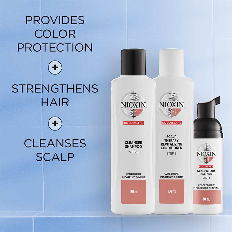 Nioxin | System 4 | Three Part | Trial Kit | coloured hair | thinning | thicker | fuller hair | conditions | caring 