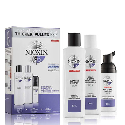 Nioxin | System | 6 | Three Part | Trial Kit | coloured hair | thinning | value set | hair thickening | shampoo | conditioner | leave in treatment | clinically | dermatologically tested |products
