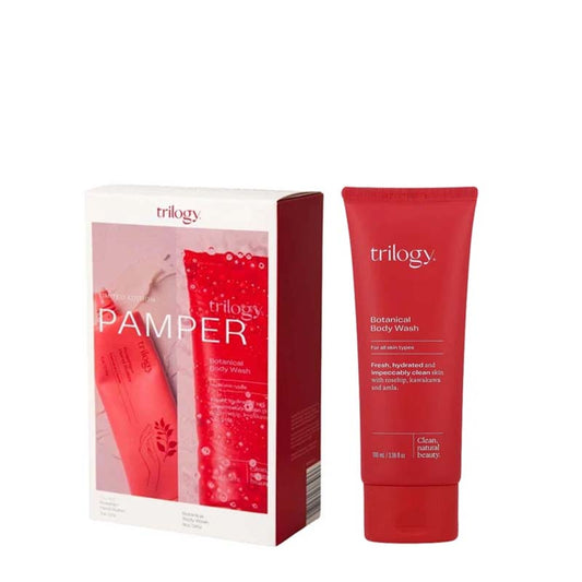 Trilogy Limited Edition Pamper Skincare Gift Set Body Wash White Background