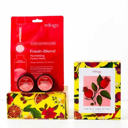 Trilogy Limited Edition Firming Skincare Gift Set Contents Stacked on packaging Box