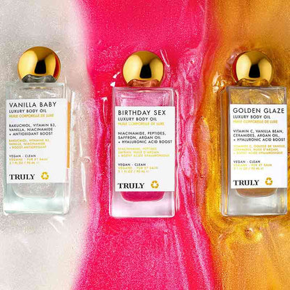 Truly Beauty Birthday Sex Luxury Body Oil Lifestyle Image Three Shades