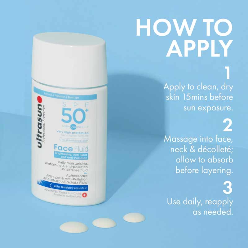 How to apply the Ultrasun Face Fluid Anti Pollution SPF 50+