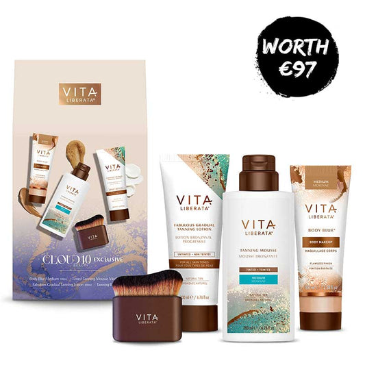  Vita Liberata Body Blur Self Tan Gift Set | ultimate tanning gift set | Christmas | exclusive to Cloud 10 Beauty | 3 full-sized tanning bestsellers | tanning body brush | Body Blur in shade Medium | Tanning Mousse in shade medium | gradual tanning lotion | body brush | worth over €90 | You Pay €34.95 | tan lover | holiday season