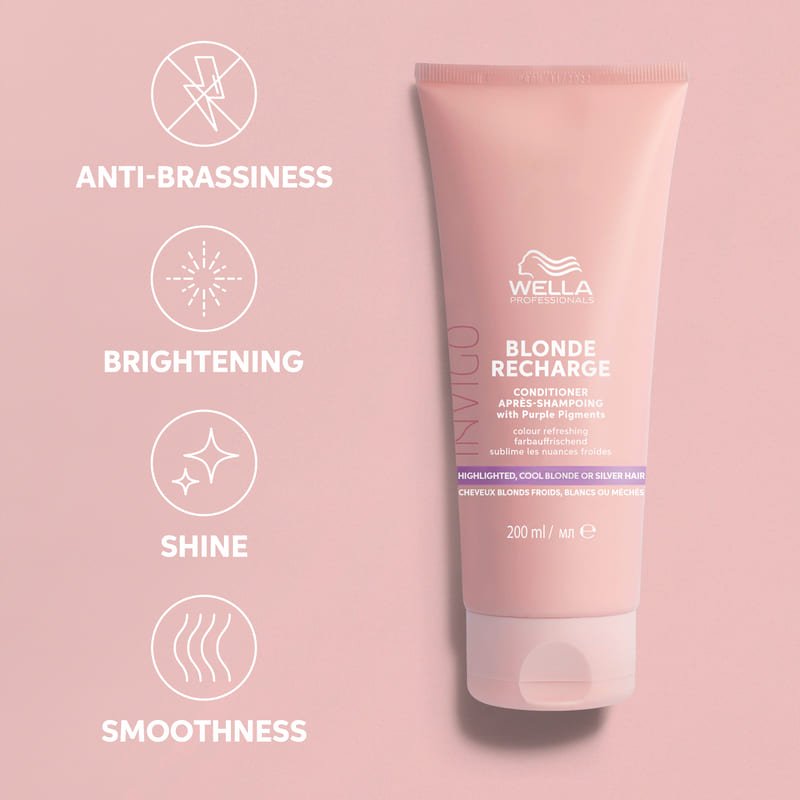  Wella Professionals | Invigo Blonde Recharge Conditioner | anti brassiness conditioner | bright blonde | shiny hair | smooth blonde hair | purple conditioner