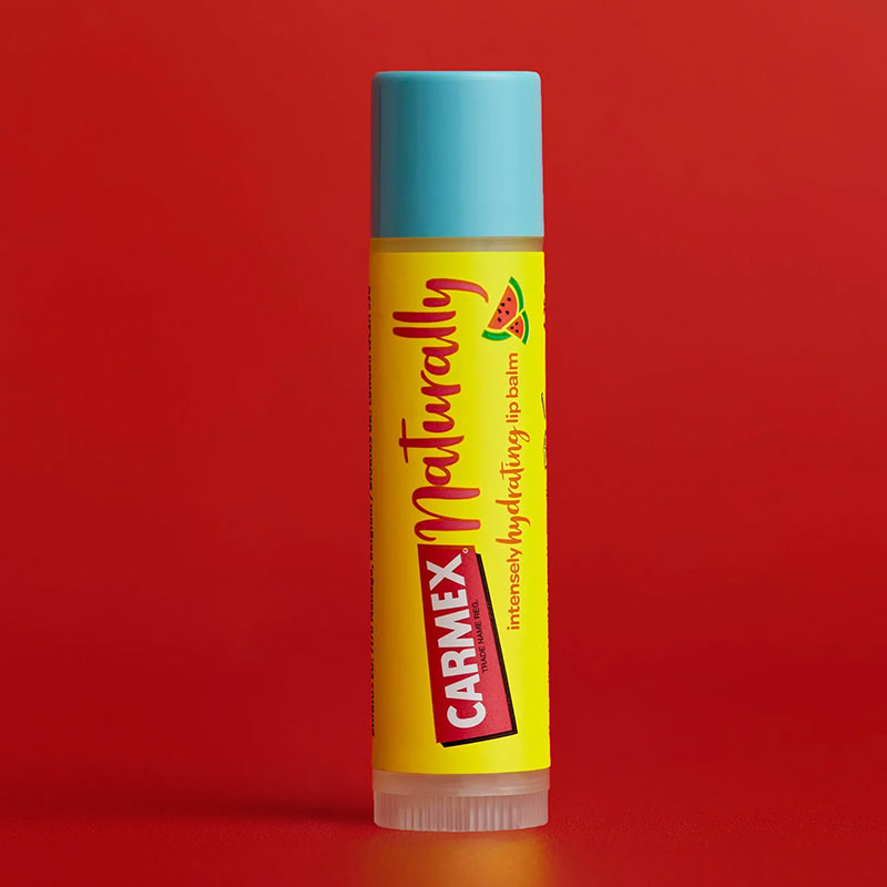 Carmex | Naturally | Watermelon Stick | lip balm |juicy watermelon | soften | nourish | dry | chapped lips | 93% natural ingredients | soothe | protect | antioxidants | fruit seed oils | hydrating | deliciously fragrant