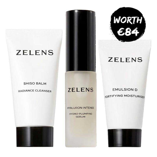 Zelens Travel Bundle | Radiant skin on the go | Shiso Balm Radiance Cleanser | Hyaluron Intense Serum | Emulsion D Fortifying Moisturiser | Gentle impurity removal | Deep hydration | Plumps for youthful appearance | Locks in moisture | Fortifies skin barrier