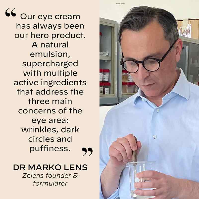 Zelens Triple-Action Eye Cream Founder Quote
