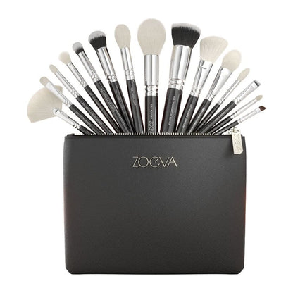 Zoeva | The Artists Brush Set | 15 essential makeup brushes | stylish clutch | traditionally handcrafted | premium components | innovative | white Soft-Vegan-Performance™ hair mix brushes | powder formulas | vegan mono hair mix brushes | black hair | white tips | liquid | cream | gel textures | unleash inner artist | artistry | no bounds