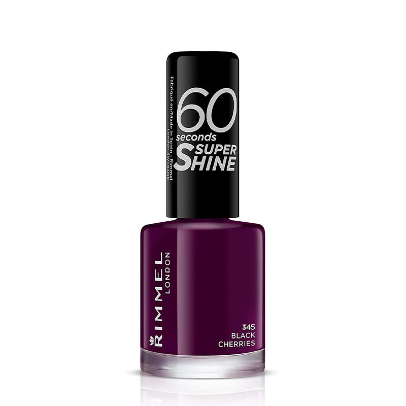 Rimmel London 60 Seconds Nail Polish | 345 Black Cherries | Strong hold | No flaking | Chip resistant 