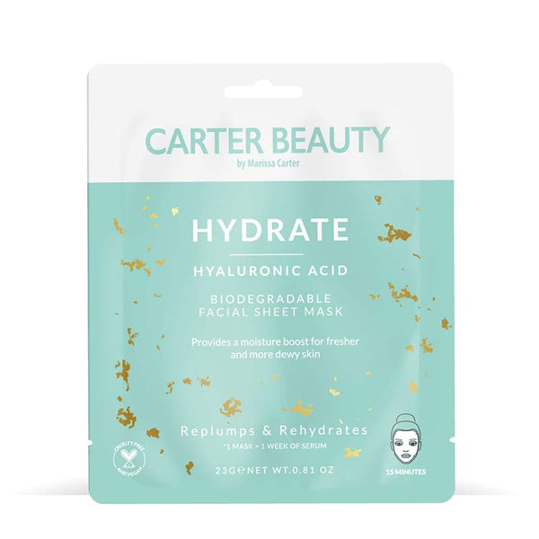 Carter Beauty By Marissa Hydrate Hyaluronic Acid Sheet Mask | hydrate and plump your skin  | hyaluronic acid mask | sheet mask