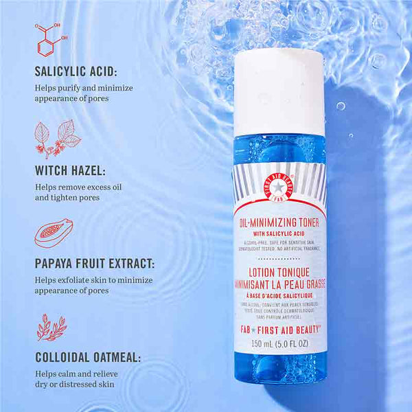 First Aid Beauty Oil-Minimizing Toner with Salicylic Acid | tighten pores | controls shine | exfoliate skin 