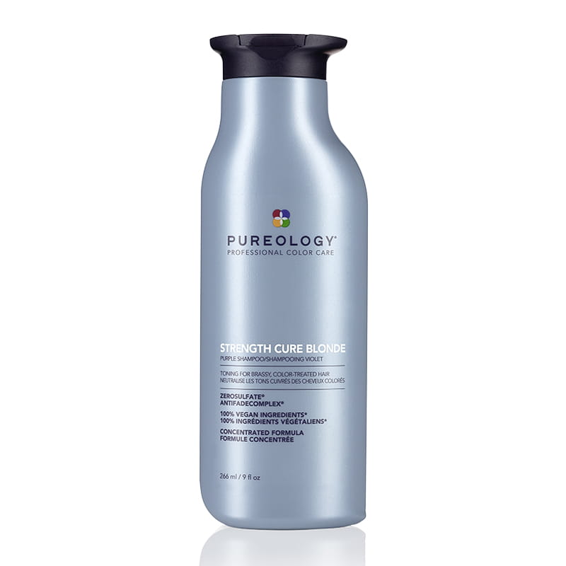 Pureology Strength Cure Blonde Purple Conditioner is ideal for combating yellow tones in all lightened hair, whether you're blonde or brunette with balayage or ombré colour. The toning formula dispenses purple pigment that helps brighten and return your hair colour to a cooler tone.