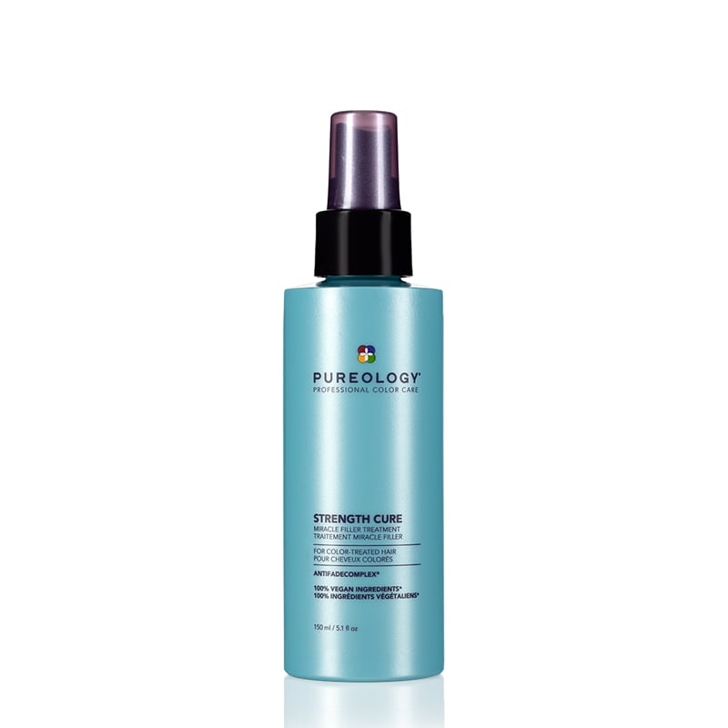 Pureology Strength Cure Miracle Filler Treatment strengthens, protects and repairs damaged, colour-treated hair with a special vegetable protein complex. Sulfate-free, Paraben-free, Mineral Oil-free, Vegan, Cruelty Free.