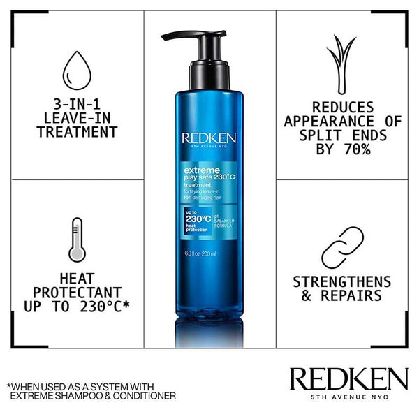 Redken Extreme Play Safe 230 | breaking hear | heat protection spray | fortifying leave in 