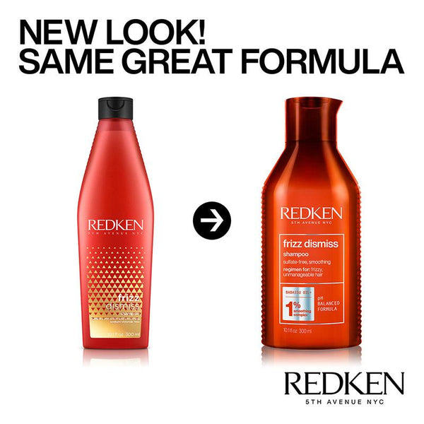 Redken Frizz Dismiss Shampoo | frizzy hair treatment | humidity protection shampoo | new packaging | sulfate free shampoo