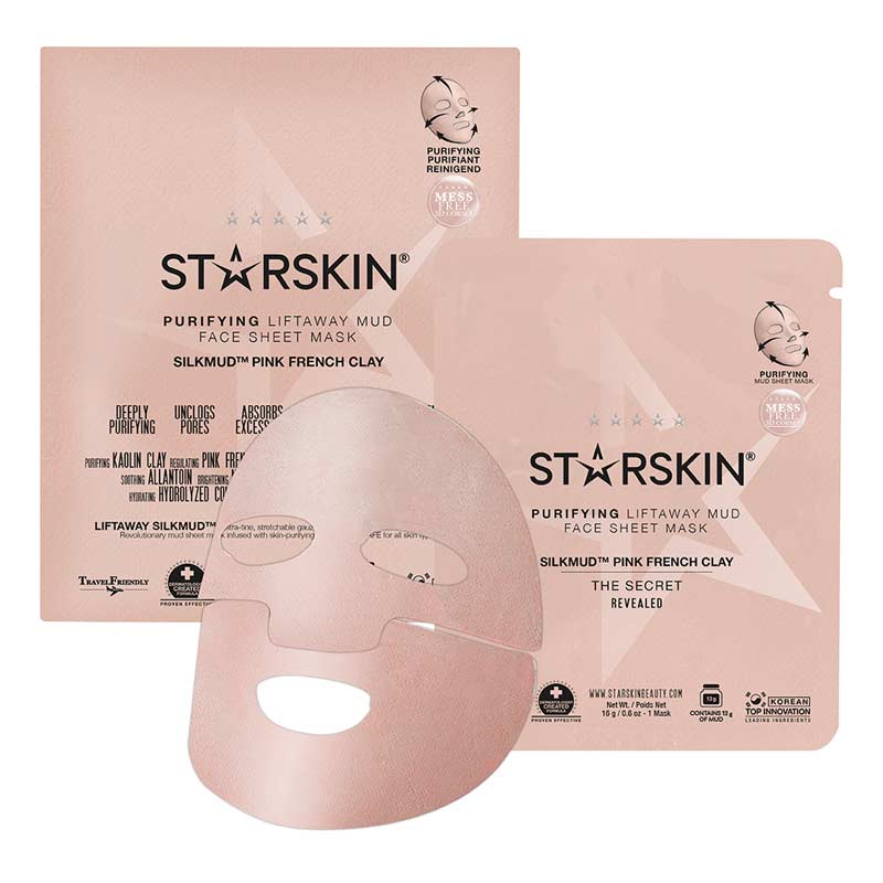 STARSKIN SilkMud Pink French Clay Purifying Liftaway Mud Face Sheet Mask | oily skin face mask