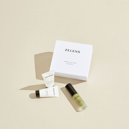 Zelens Essentials Collection Set | Shiso Balm Radiance Cleanser | Tea Shot Urban Defence Serum | 3T Complex Anti-Ageing Cream 