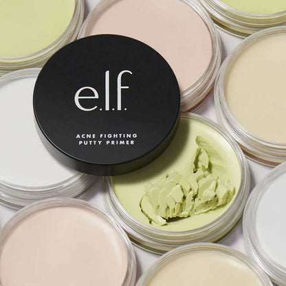 e.l.f. | Blemish Fighting | Putty Primer | hard working | primer | perfect base | makeup | prevent acne | reduce | appearance | blemishes | skin-centric ingredients | 1.8% Salicylic Acid | Zinc | Kaolin | balance | skincare | makeup